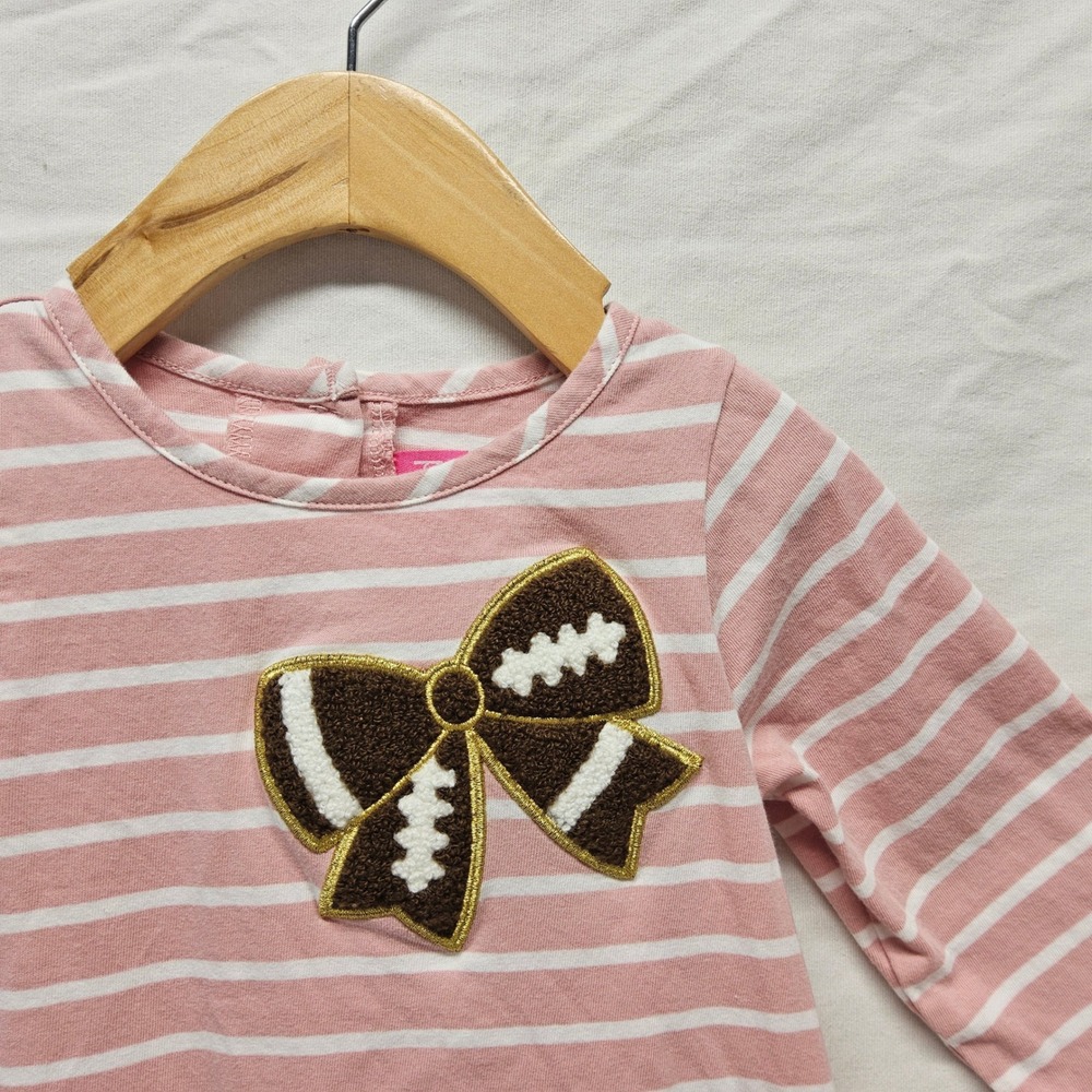 Good Lad Football Bow Top Kids 3T Pink Striped Long Sleeve Chenille Applique